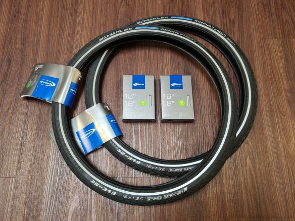 Schwalbe Brompton 16 Zoll Marathon Reifen im Komplett Set inkl Schläuche